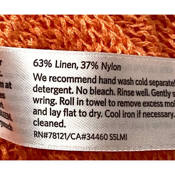 Eileen Fisher Womens melon Orange Open Knit Sweater M Linen Blend cool colorful - Picture 5 of 10